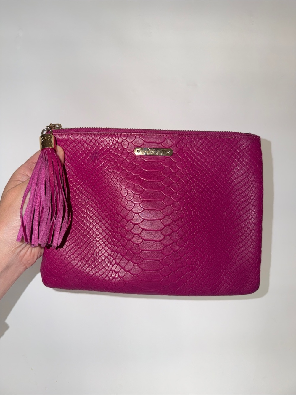GiGi New York Fuchsia Textured Tassel Zip Pouch